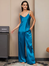 [König Blau] SilkSilky-DE Spaghettiträger V Ausschnitt Camisole-Set 004