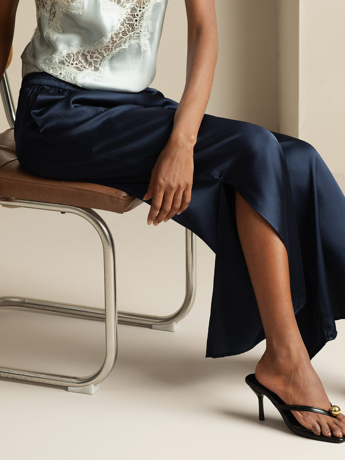 [Dunkelblau] SilkSilky-DE 19Momme Seide Womens Pants 006,