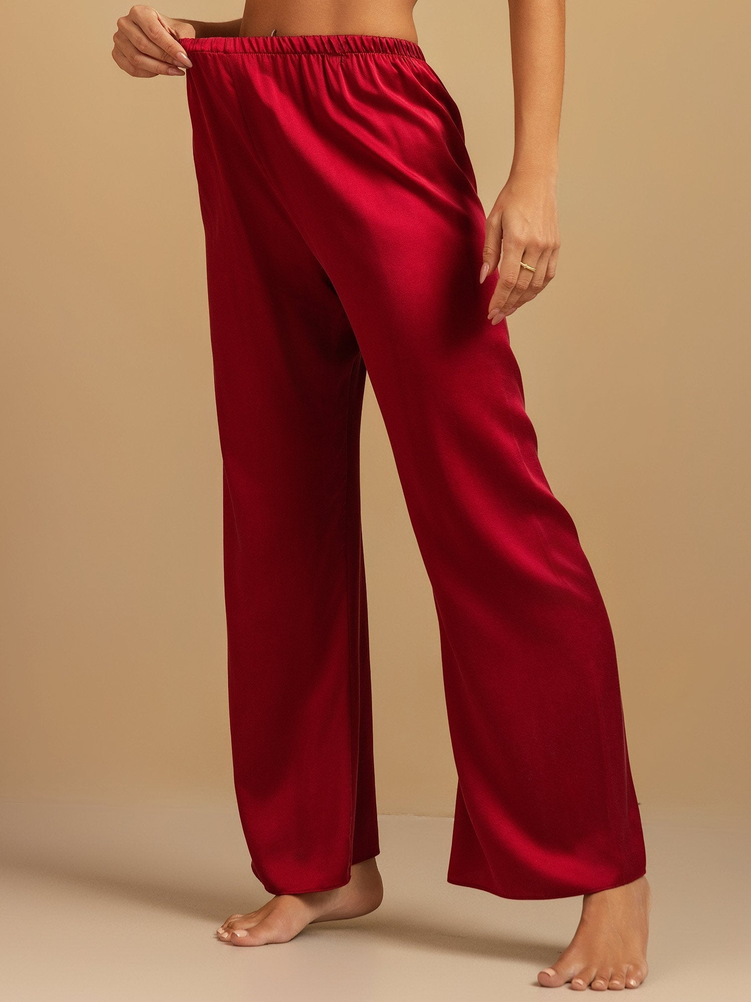 [Rotwein] SilkSilky-DE 19Momme Seide Womens Sleep Bottoms 001,