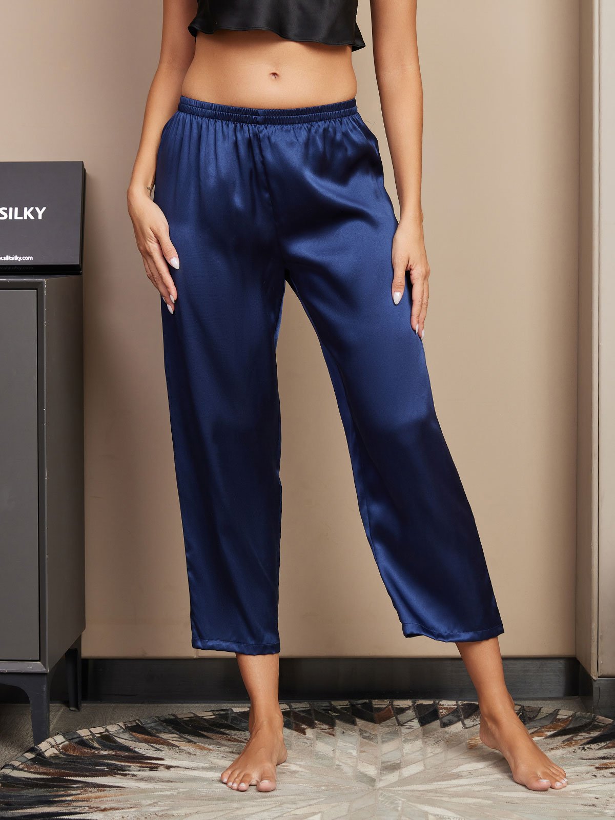 [Dunkelblau] SilkSilky-DE Reine Seide Womens Sleep Bottoms 003