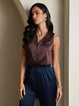 [Kaffee] SilkSilky-DE Sleeveless V Neck Damenhemd 005