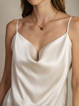 [Hellgrau] SilkSilky-DE Spaghetti Strap Cowl Neck Cami Top 005