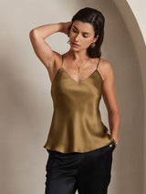 [Kaffee] SilkSilky-DE Spaghetti Strap V Neck Cami Top 001