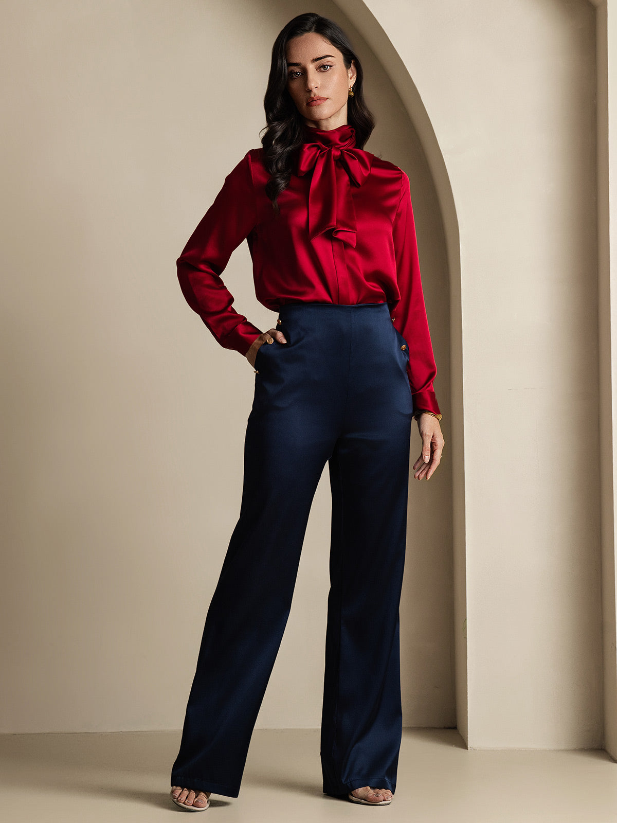 [Dunkelblau] SilkSilky-DE 19Momme Seide Womens Pants 001