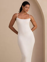 [Weiß] SilkSilky-DE Spaghetti Strap Square Neck Kleider 003