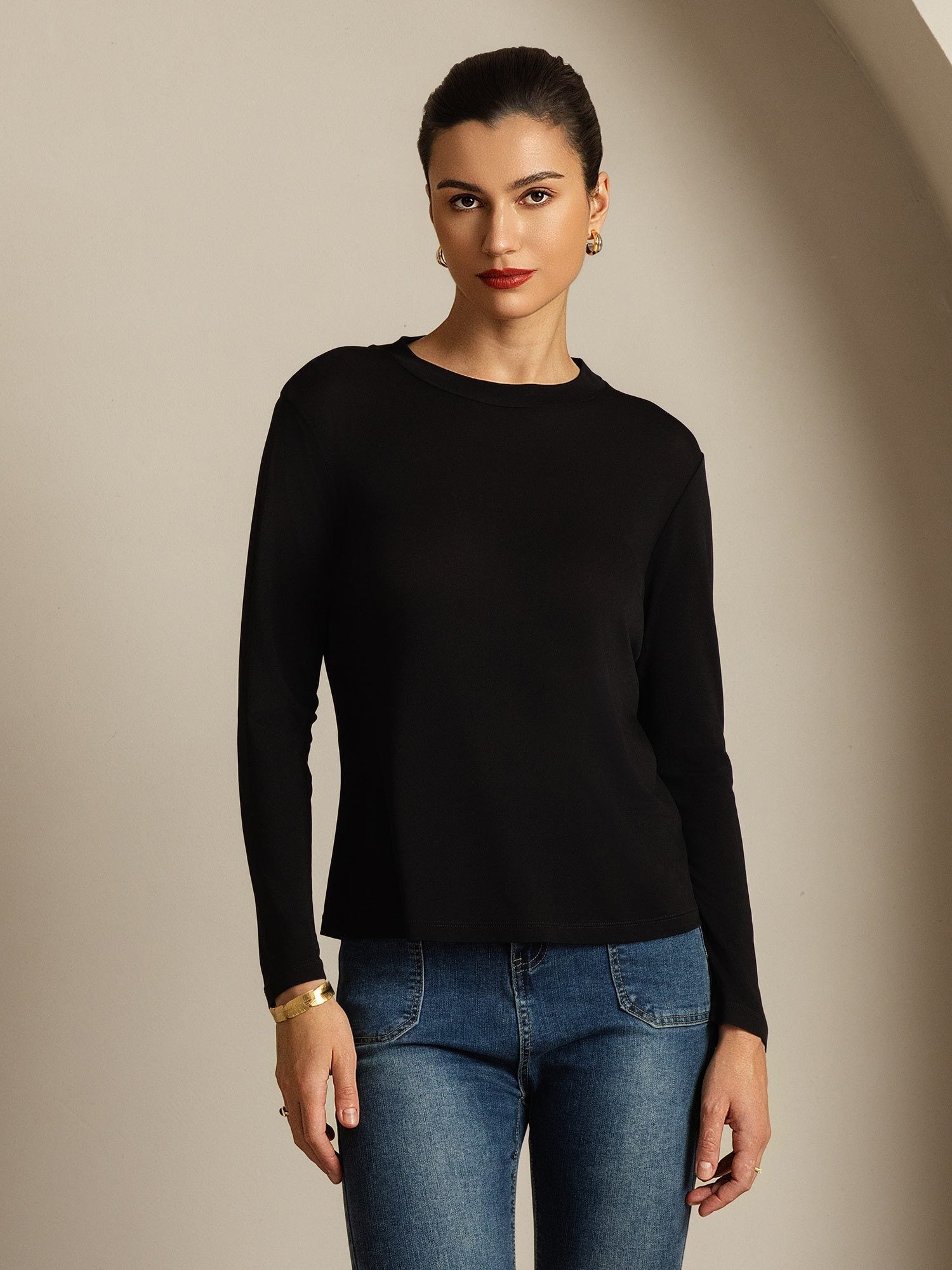 [Schwarz] SilkSilky-DE Reine Seide Womens T-Shirt 005