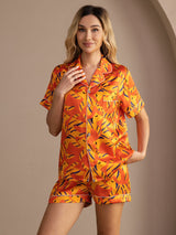 [Oranger Hund] SilkSilky-DE Short Sleeve Lapel Collar Damen Pyjamas 004