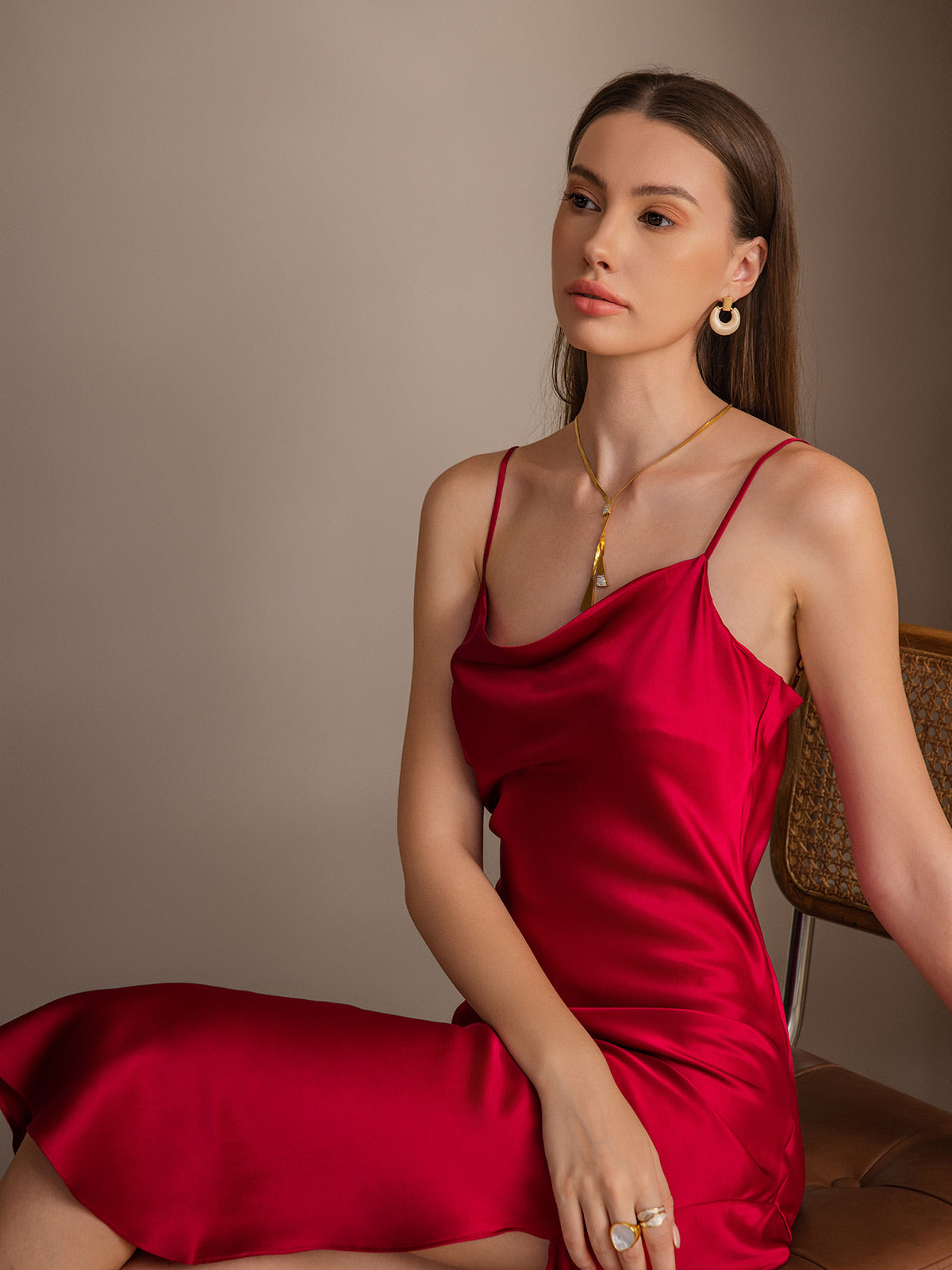 [Rotwein] SilkSilky-DE 19Momme Reine Seide Dress 003