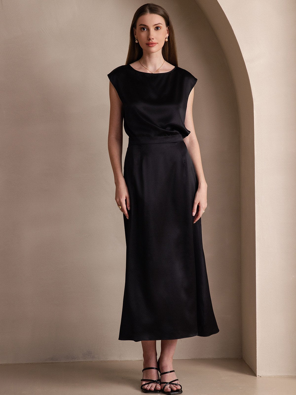 [Schwarz] SilkSilky-DE 19Momme Seide Skirt 001