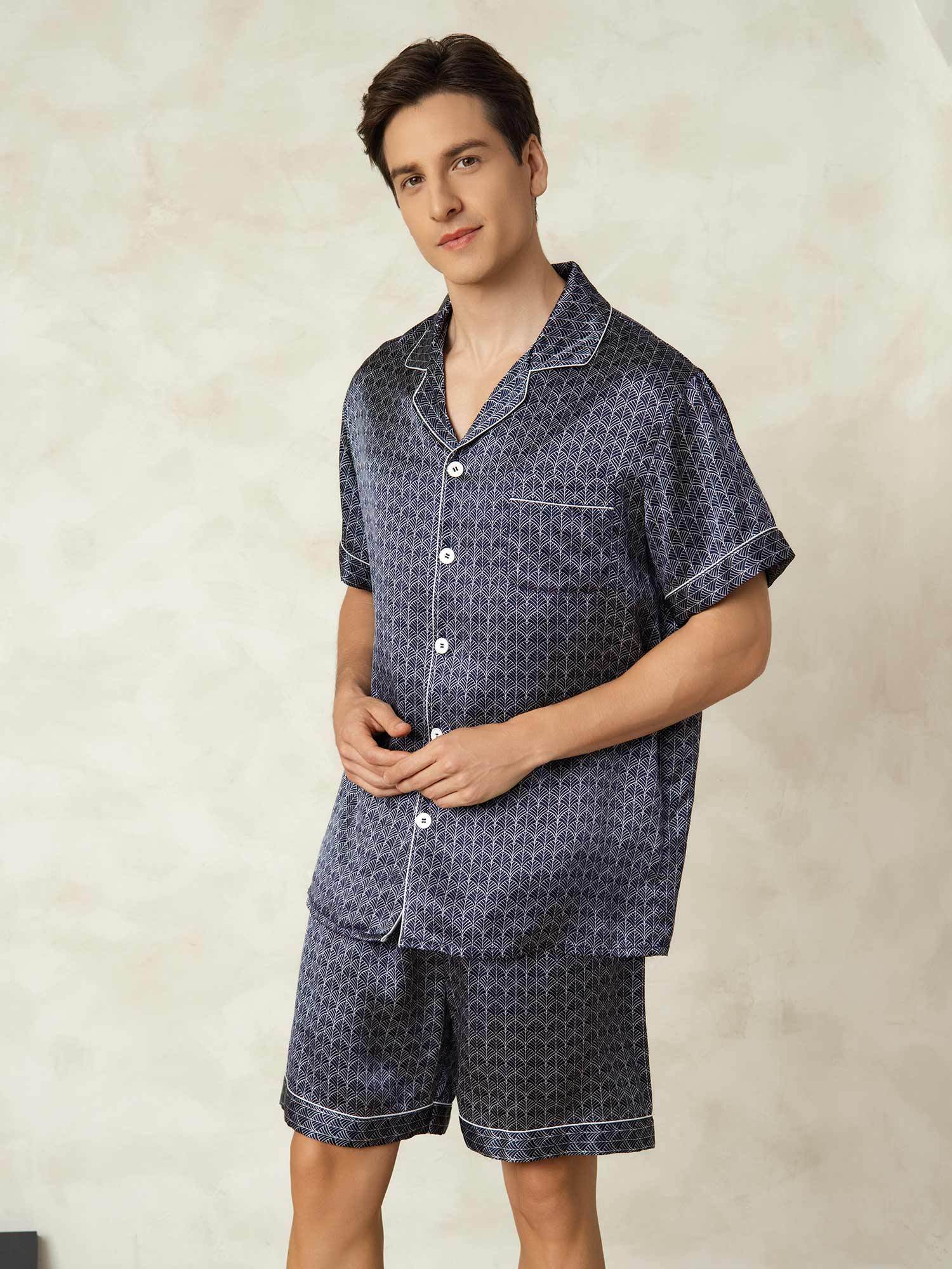 [MarineGinkgo] SilkSilky-DE Reine Seide Umlegekragen Herren Pyjamas 003
