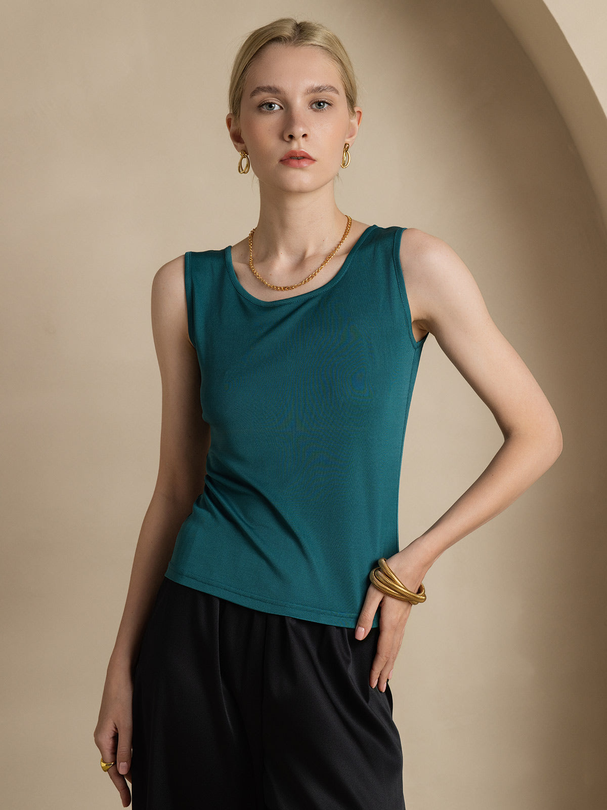 [Dunkelgrün] SilkSilky-DE Seidenstrick Womens T-Shirt 001