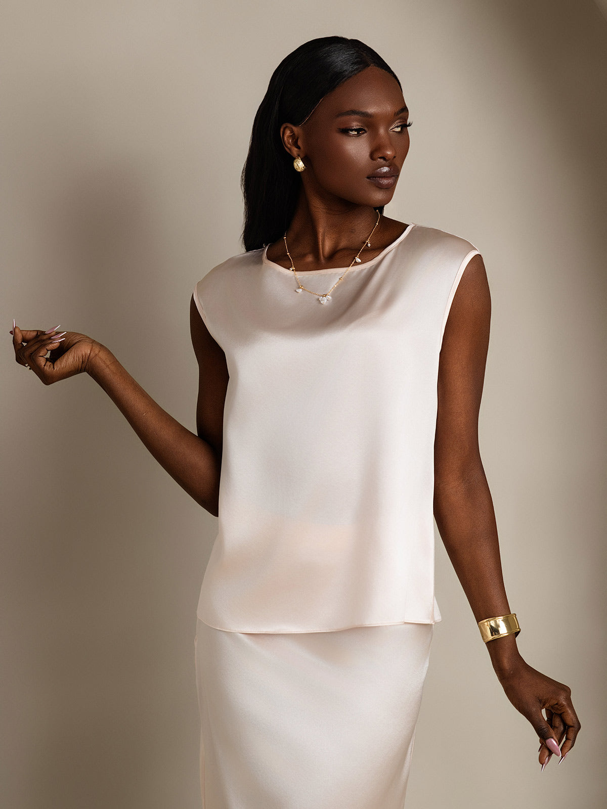 [Rosa] SilkSilky-DE 19Momme Seide Womens T-Shirt 005