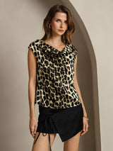 [Leopard] SilkSilky-DE Cap Sleeve Cowl Neck T-Shirt 004
