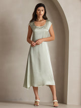 [Hellgrün] SilkSilky-DE Cap Sleeve Tiefer Rundhalsausschnitt Kleider 005