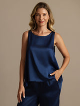 [Dunkelblau] SilkSilky-DE Sleeveless Scoop Neck Damen Pyjamas 004