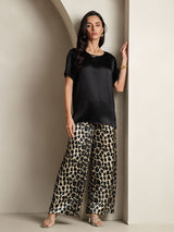 [Multi] SilkSilky-DE Reine Seide Kurzärmelig Rundkragen Damen Pyjamas 006