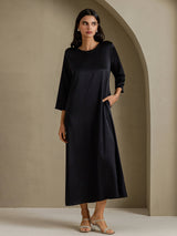 [Schwarz] SilkSilky-DE 3/4 Sleeve Round Neck Kleider 001