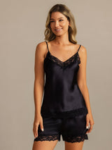 [Schwarz] SilkSilky-DE Sleeveless V Neck Camisole-Set 003