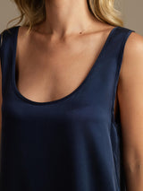 [Dunkelblau] SilkSilky-DE 19Momme Ärmellos Tiefer Rundhalsausschnitt Damen Pyjamas 004