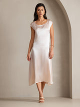 [Rosa] SilkSilky-DE Cap Sleeve Tiefer Rundhalsausschnitt Kleider 001
