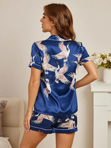 [Dunkelblau] SilkSilky-DE Short Sleeve Notch-Kragen Damen Pyjamas 002