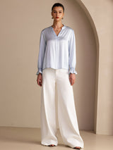 [Himmelblau] SilkSilky-DE Long Sleeve Damenblusen 006