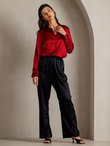 [Rot] SilkSilky-DE Long Sleeve Lapel Collar Damenhemd 005