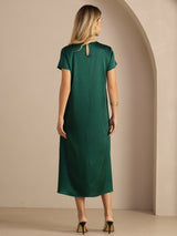 [Dunkelgrün] SilkSilky-DE Short Sleeve Round Neck Kleider 002