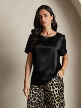 [Multi] SilkSilky-DE Reine Seide Kurzärmelig Rundkragen Damen Pyjamas 005