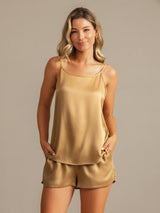 [Tan] SilkSilky-DE 19Momme Seide Ärmellos Camisole Set 007