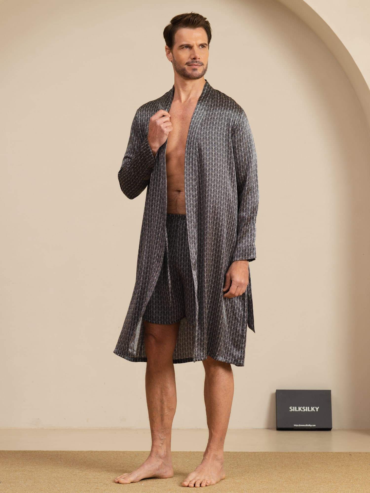 [Schwarzer Ginkgo] SilkSilky-DE Long Sleeve Herren Pyjamas 002