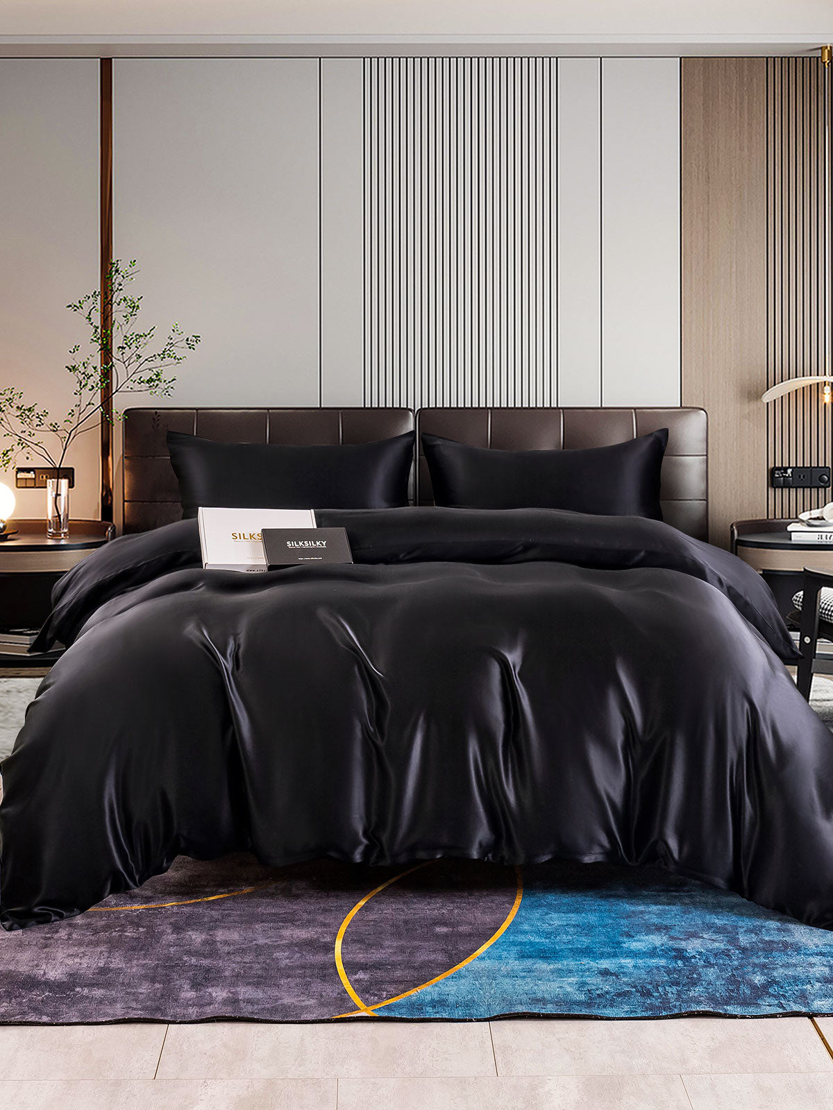 SilkSilky DE 22Momme Reine Seide Bedding Set Schwarz 001