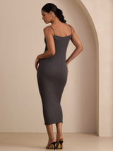 [Grau] SilkSilky-DE Spaghetti Strap Square Neck Kleider 002