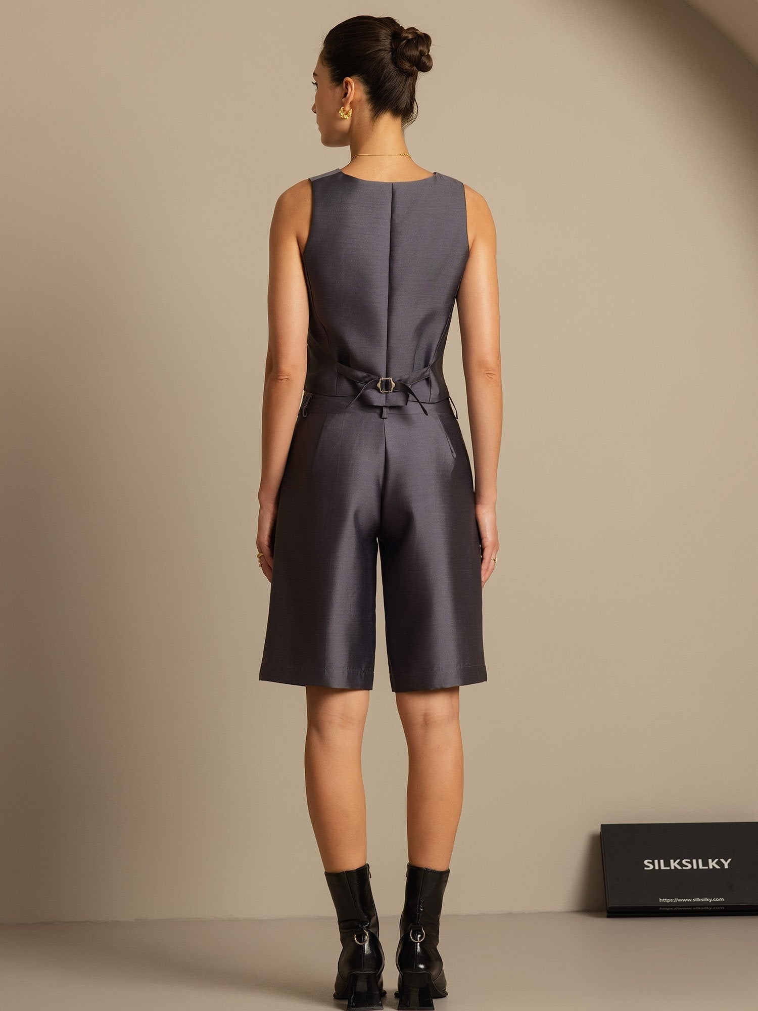 [Grau] SilkSilky-DE 32Momme Silk-Wool Blend V Ausschnitt Damenweste 002,