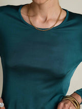 [Posy Grün] SilkSilky-DE Langärmelig Rundhalsausschnitt T-Shirt 008