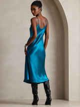 [König Blau] SilkSilky-DE Sleeveless V Neck Kleider 002