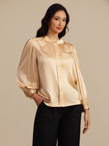 [Champagner] SilkSilky-DE 19Momme Long Sleeve Round Neck Bluse 004