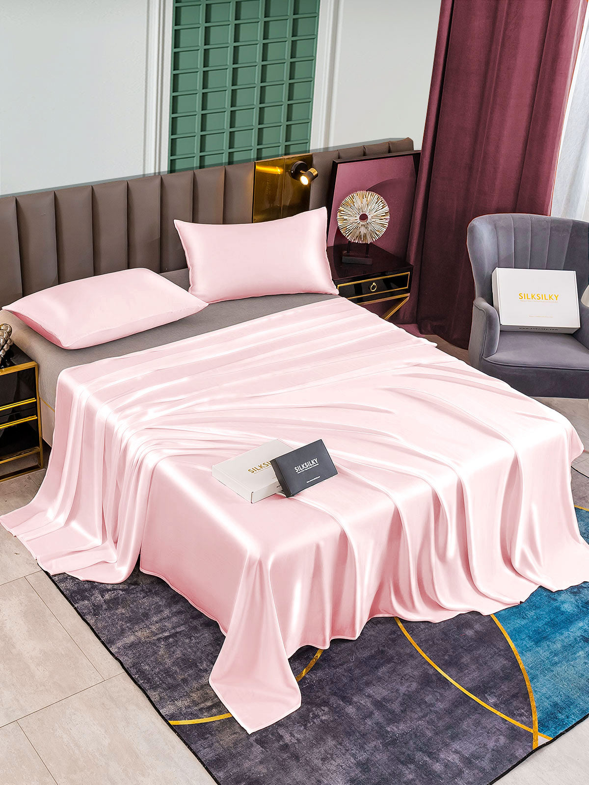 [Rosa] SilkSilky-DE 25Momme Reine Seide Bedding Set 002,