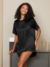 [Schwarz] SilkSilky-DE Kurzärmelig Rundhalsausschnitt Damen Pyjamas 001