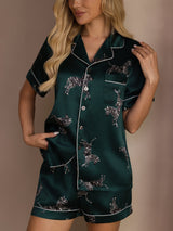 [Smaragd Zebra] SilkSilky-DE Short Sleeve Lapel Collar Damen Pyjamas 005