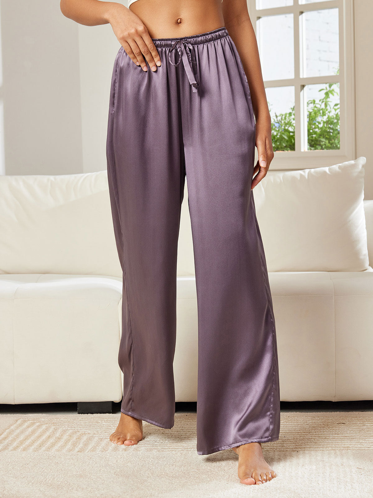 [Lila Grau] SilkSilky-DE Reine Seide Womens Pants 005