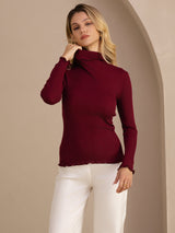 [Rotwein] SilkSilky-DE Long Sleeve Turtle Neck T-Shirt 004