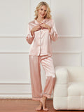 SilkSilky DE Reine Seide Langärmelig Revers Damen Pyjamas Rosa 004