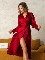 [Rotwein] SilkSilky-DE Long Sleeve Damen Morgenmantel 001