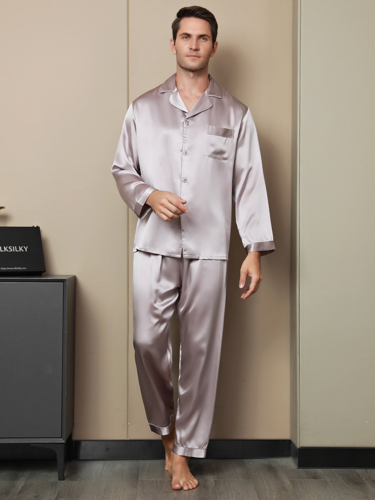 [Blasses Mauve] SilkSilky-DE 19Momme Reine Seide Mens Pajamas 001
