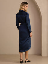 [Dunkelblau] SilkSilky-DE Long Sleeve Lapel Collar Kleider 002