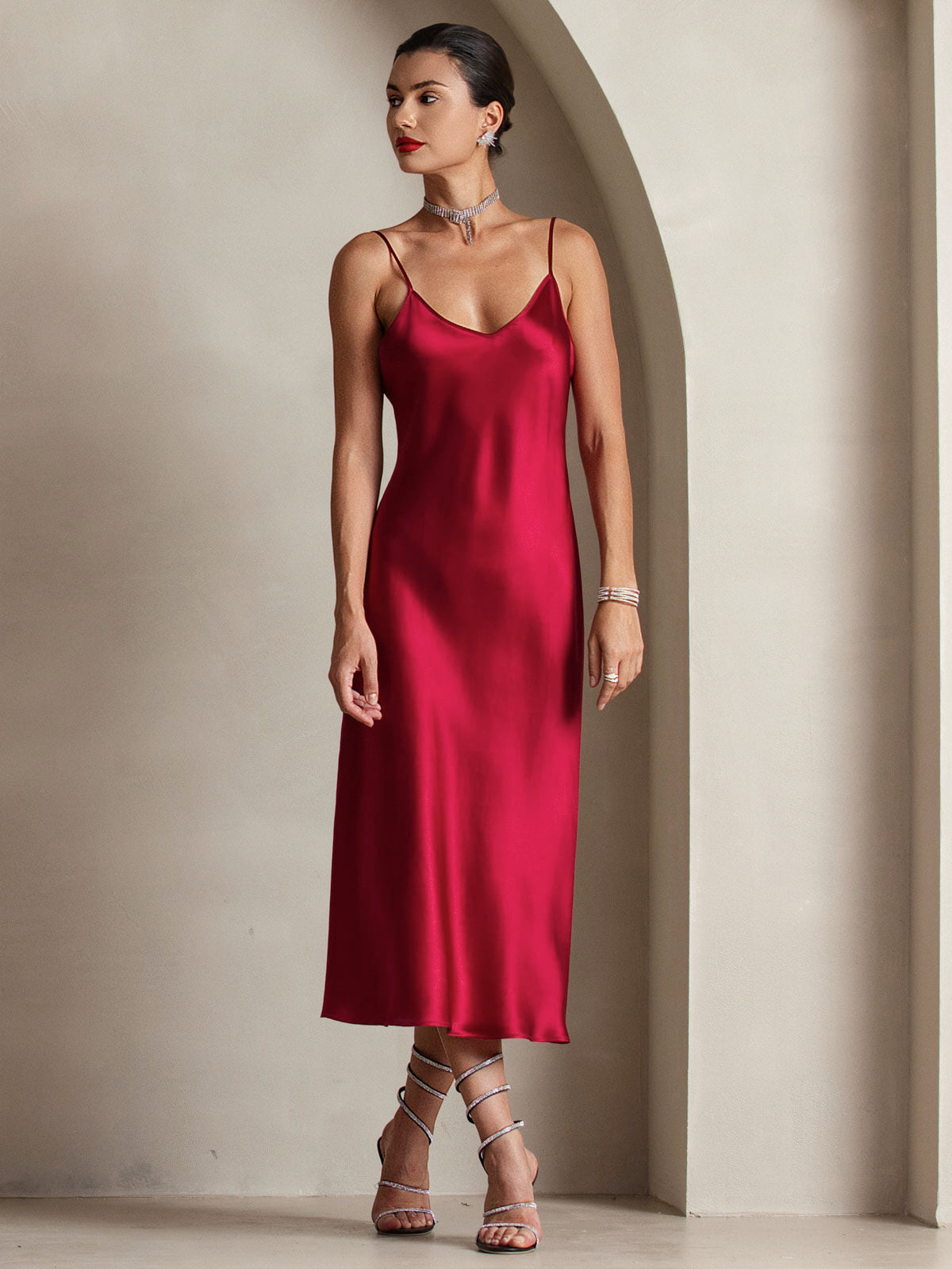 [Rotwein] SilkSilky-DE Reine Seide Dress 001