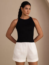 [Schwarz] SilkSilky-DE Sleeveless Round Neck Cami Top 001