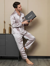 [Blasses Mauve] SilkSilky-DE Langärmelig Notch-Kragen Herren Pyjamas 005