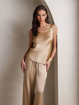 [Champagner] SilkSilky-DE Ärmellos Eckiger Ausschnitt Camisole-Set 003